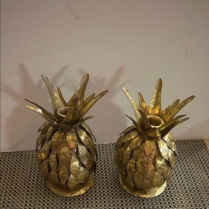 ** LAST CHANCE **PACIFIC RIM Gold Metal Pineapple Candle holders